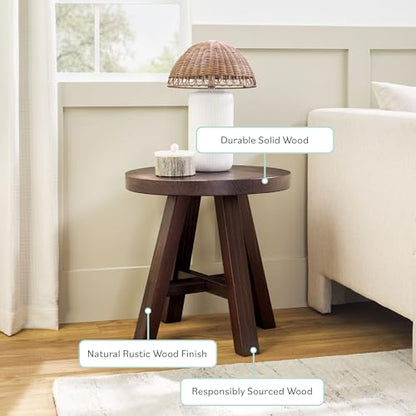 Colt Modern Farmhouse Solid Wood Round Side Table, 18 Inch, Espresso