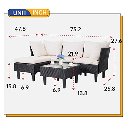 5 Pieces Patio Furniture Sets Outdoor Sectional Sofa Rattan Chair Wicker Conversation Set for Outdoor Backyard Porch Poolside Balcony Garden Furniture with Coffee Table,Khaki Cushion