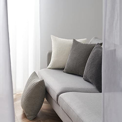 Grey Couch Pillow Covers for Living Room 45x45 cm Set of 4,Mid Century Modern White Neutral Corduroy Corn Throw Pillows,Rustic Square Bench Chair Cushion(18 Inch/Grey)