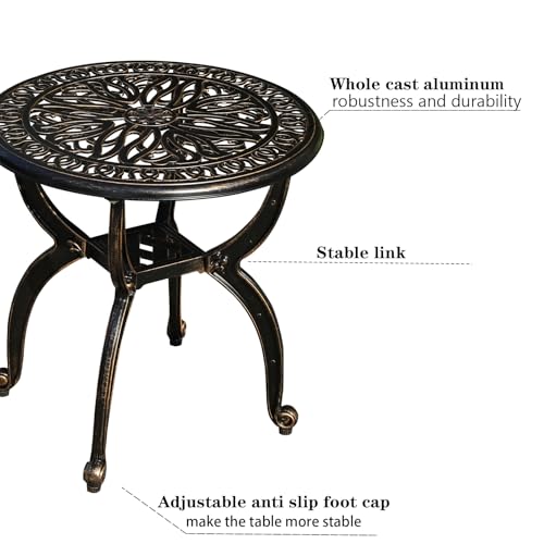 Cast Aluminum Outdoor Side Table, All Weather Round Small Coffee Table for Patio,Park,Lawn,Yard (18.5" Bronze)
