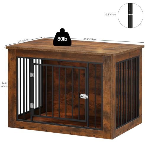 38" Dog Crate Furniture 2-in-1 Iron-Wood Fusion up to 60 lb, view 5