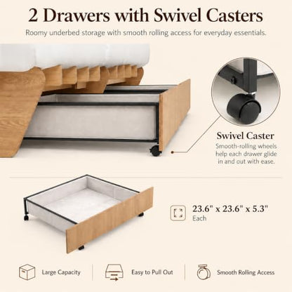 King Japanese Bed Frame with Storage, Wood Platform Bed Frame, view 7