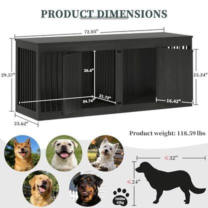 72" Double Dog Crate, Heavy Duty Dog Kennel Indoor for 2 Large Dogs, view 3