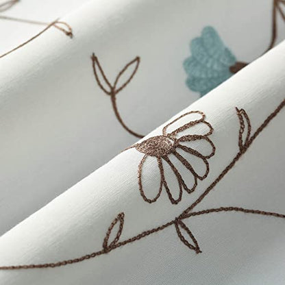 Blue Floral Embroidered Kitchen Valance, 52 x 14 Inches