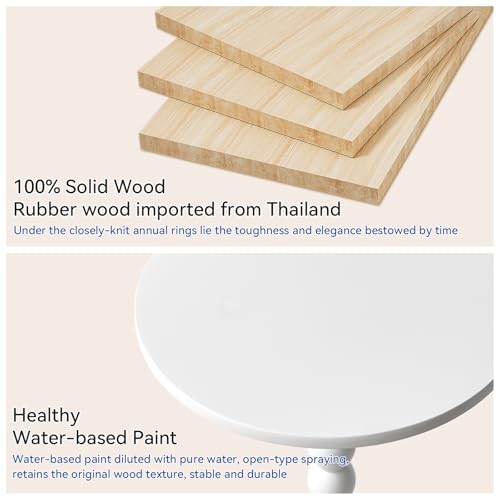 Side Table, Wood Round Drink Table, Small End Table, Weighted Base Pedestal Table for Living Room, Bedroom, Modern White YD-RST001W