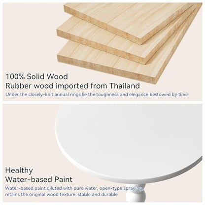 Side Table, Wood Round Drink Table, Small End Table, Weighted Base Pedestal Table for Living Room, Bedroom, Modern White YD-RST001W