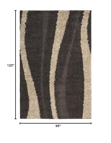 SAFAVIEH Area Rug 8x10 - Florida Shag Collection - Large - Dark Brown & Beige, Stripe Design, Non-Shedding & Easy Cleaning, Plush Thick Pile, Ideal for Living Room, Bedroom, Dining Space (SG451-2813)