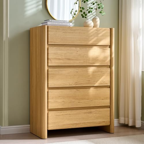 Modern 5 Drawers Dresser for Bedroom, Chests of Drawers-Natural, view 2