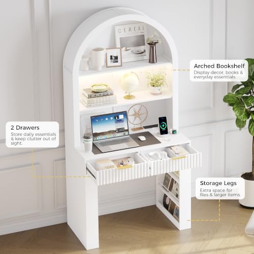 35.4" Arched Writing Desk with Hutch & Power Outlet for Home Office, view 4
