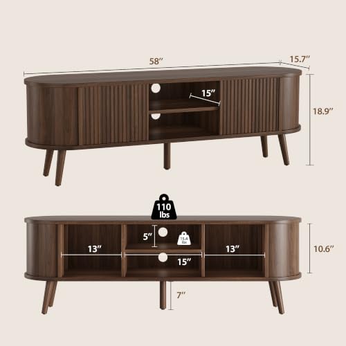 58" Mid Century Modern TV Stand for TVs up to 60 Inch, TV Console, Walnut, view 3