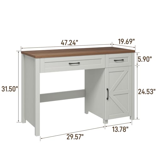 Farmhouse 47" Executive Desk, Computer Desk with Drawers and Cabinet, Workstation Computer Desk for Home Office and Study.