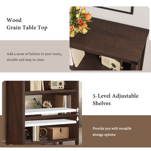 Small 3 Tier Bookshelf, Short Wood Bookcase, Brown Cherry, 36", view 4