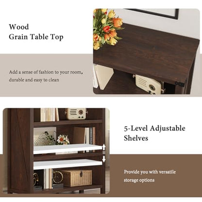 Small 3 Tier Bookshelf, Short Wood Bookcase, Brown Cherry, 36", view 4