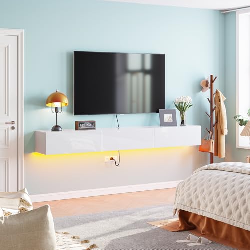 47'' Floating TV Stand,High Gloss Wall Mounted TV Console,White, view 7