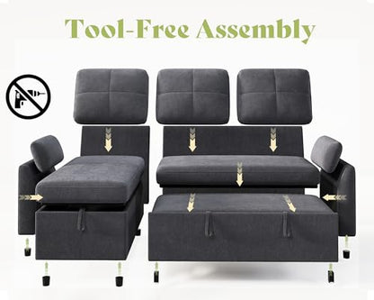 AMEILIFE Sofa Bed, Sleeper Sofa with Storage Chaise, Convertible Sofa Bed with Pull Out Couch, l Shaped Couch for Living Room-Gray Linen