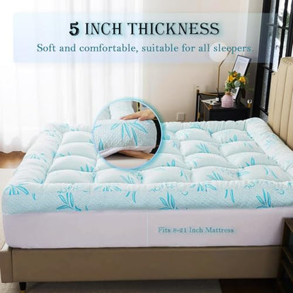 5 Inch Queen Mattress Topper Breathable Bamboo Viscose Air Layer, view 5
