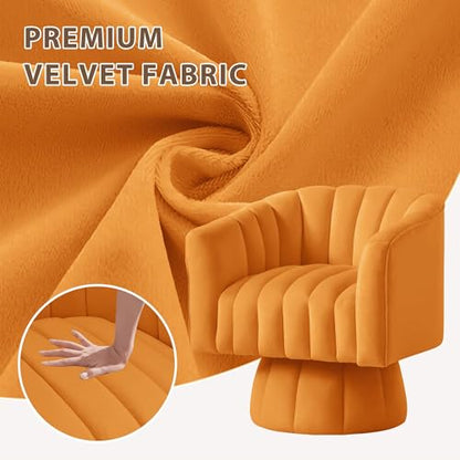 YSICK Swivel Accent Chair,360°Swivel Barrel Chairs, Mid-Century Chair with Wide Upholstered, Modern Velvet Fabric, Round Armchair for Living Room, Lounge, Bedroom, Orange