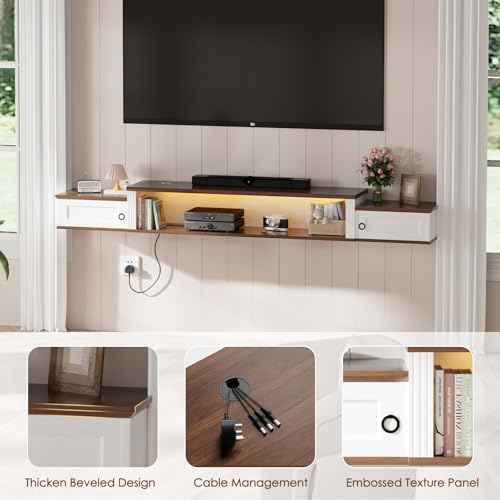 Farmhouse Floating TV Stand for 80" TVs, with LED Light & Outlet, view 6