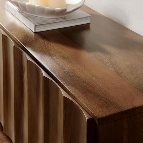 Sorren 71 Inch Scalloped TV Stand in Walnut – 4 Door Media Console Cabinet –, view 6