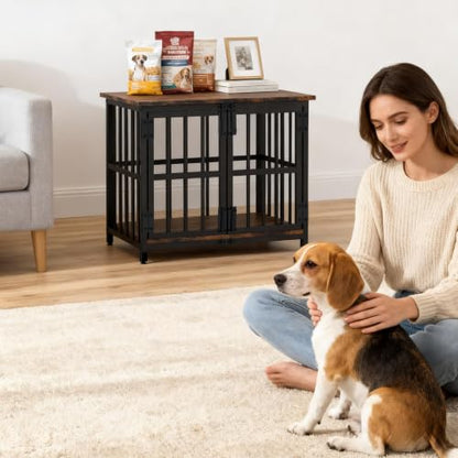 Dog Crate Furniture,31.5" Wooden Dog Kennel with Double Doors, view 8