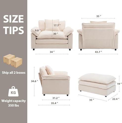 Modern Oversized Chair, Comfy Chenille Accent Chair Large Upholstered Armchair with Extra Thick and Deep Seat Lounge Chair for Living Room,Bedroom,Apartment, Beige