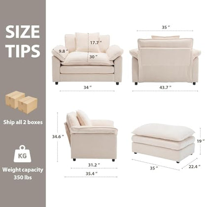 Modern Oversized Chair, Comfy Chenille Accent Chair Large Upholstered Armchair with Extra Thick and Deep Seat Lounge Chair for Living Room,Bedroom,Apartment, Beige