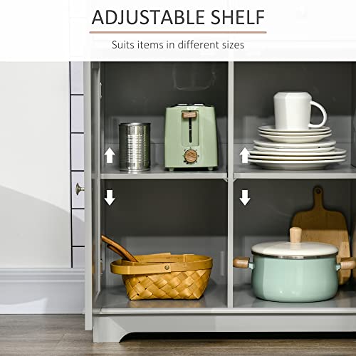 Sideboard Buffet Cabinet with Solid Wood Countertop, Modern Kitchen Storage Cabinet, Coffee Bar Cabinet with 3 Drawers, Doors and Adjustable Shelf, Gray