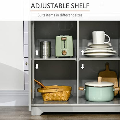 Sideboard Buffet Cabinet with Solid Wood Countertop, Modern Kitchen Storage Cabinet, Coffee Bar Cabinet with 3 Drawers, Doors and Adjustable Shelf, Gray
