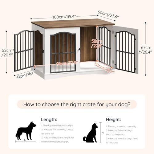 39.4" Wooden Dog Crate Furniture, Heavy Duty Dog Kennel Indoor with 3 Doors, view 6