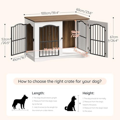 39.4" Wooden Dog Crate Furniture, Heavy Duty Dog Kennel Indoor with 3 Doors, view 6