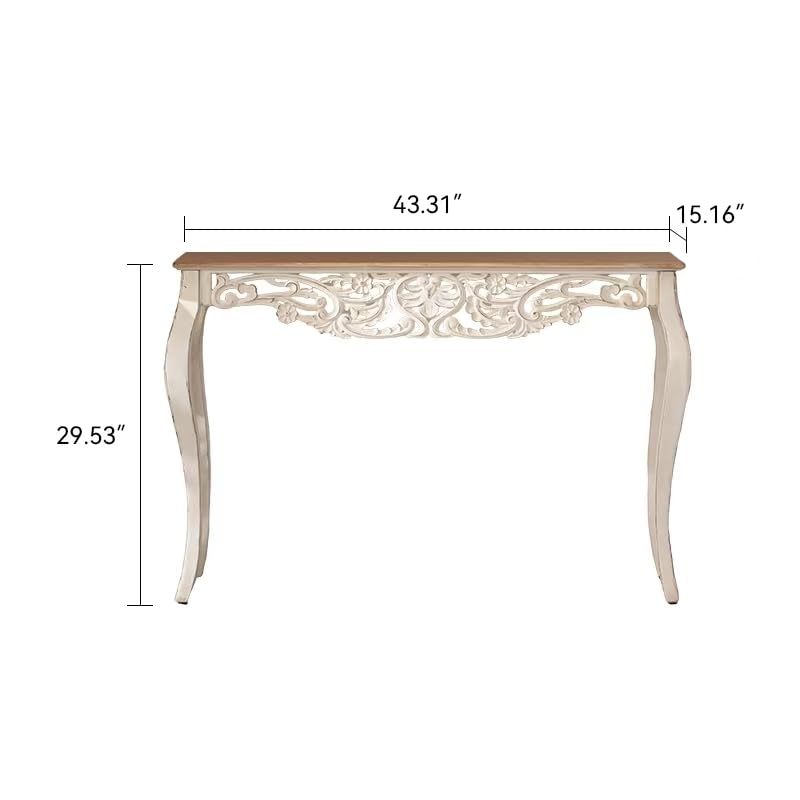 Console Table for Entryway with Carved Details, 43.31" Long Sofa Table Behind Couch, Vintage French Country Entry Table with Wood Carvings and Curved Legs for Hallway, Living Room - Antique White