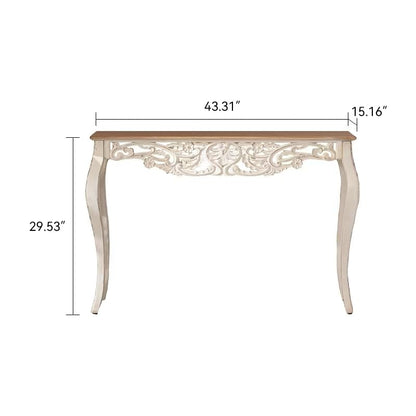 Console Table for Entryway with Carved Details, 43.31" Long Sofa Table Behind Couch, Vintage French Country Entry Table with Wood Carvings and Curved Legs for Hallway, Living Room - Antique White