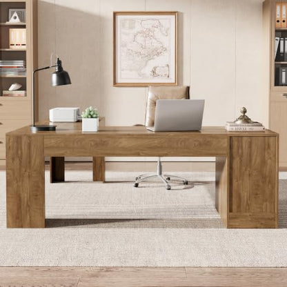 83" L Shaped Desk with Drawers & Cabinet, Modern Executive Desk, view 7