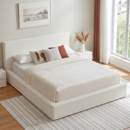 Queen Upholstered Bed Frame w/ Classic Headboard, Cloud Platform Bedframe, view 7