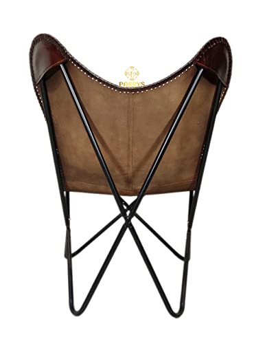 Leather Butterfly Chair with Folding Iron Frame - Handmade Dark Brown Accent Lounge Chair for Living Room, Bedroom, Patio