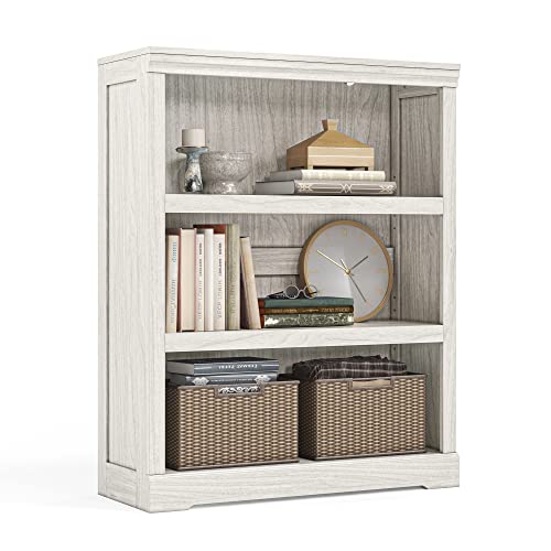 3-Tier Bookcase, Small Bookshelf Wood Display Storage Shelves Farmhouse Bookshelf for Home Office, Living Room, Bed Room - White Oak
