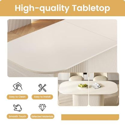 86.61" Large Cream White Dining Table with Strong Pedestal Modern Oval Dining Room Table for 8 People Cream Kichen Table for Dining&Kichen Room Furniture