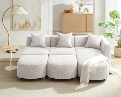 109.84" Modular Sectional Sofa with 3 Pillows, Convertible 5-Seater Comfy Boucle Cloud Couch with Ottoman, Modern Sectional Sofas for Living Room, Office, Apartment (Camel)