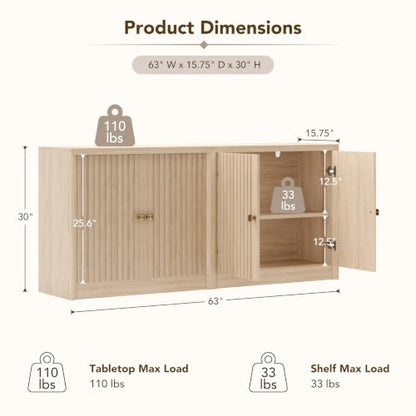 63" Sideboard Buffet Cabinets Set of 2 with Storage, view 3