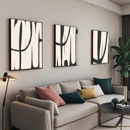 VARUFLY Black and White Abstract Wall Art for Living Room, Framed Canvas Pictures Wall Decor, Set of 3 Piece Modern Minimalist Art Work Painting for Home Office Guest Room 16“X 24”