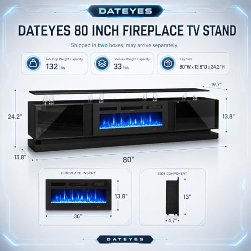 80 Inch Fireplace TV Stand for TVs up to 90", view 3