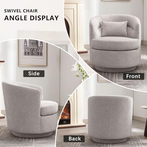 Swivel Accent Chair, 360 Degree Round Swivel Barrel Chair with Pillow, Upholstered Comfy Barrel Armchair Single Club Sofa Chair for Living Room,Bedroom, Reading Room, Grey