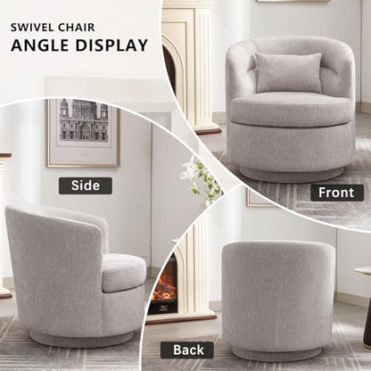 Swivel Accent Chair, 360 Degree Round Swivel Barrel Chair with Pillow, Upholstered Comfy Barrel Armchair Single Club Sofa Chair for Living Room,Bedroom, Reading Room, Grey
