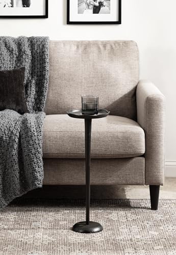 Alessia Modern Decorative Metal Drink Table; 8 x 8 x 22; Black; Round Cast Aluminum Pedestal Plant Stand with Rough Texture and Deckled Edge