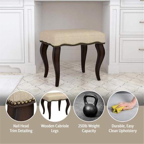 Hamilton Wood and Upholstered Backless Vanity Stool for Makeup Room and Bathroom, Burnished Oak
