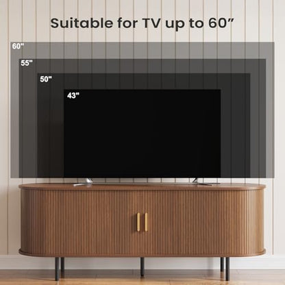 55" Mid Century Modern TV Stand Entertainment Center Brown Walnut Cabinet, view 5