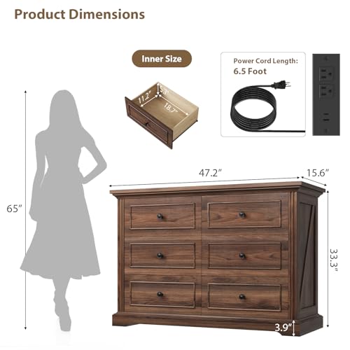 Farmhouse 6 Drawer Dresser for Bedroom, view 4