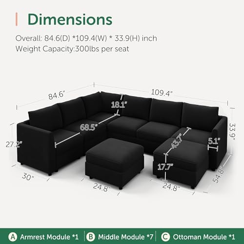 Oversized Modular Sectional Sofa with Storage U Shape Sectional Sofa Set Velvet Sectional Couches for Living Room,Black