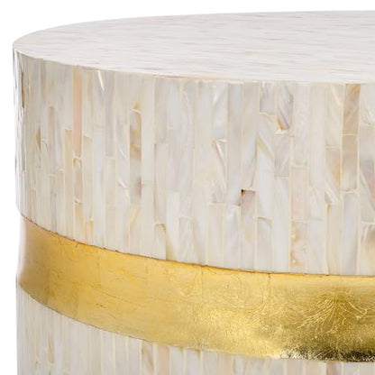 Safavieh Home Collection Perla Mosaic Round Pink Champagne and Gold Side Table