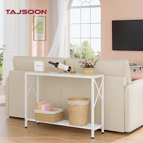 Console Table 41.8”, 2-Tier Entryway Table Narrow Sofa Table with Shelves, Entrance Table with Stable X-Frame, for Entryway, Hallway, Living Room, Foyer, Corridor, Office, White